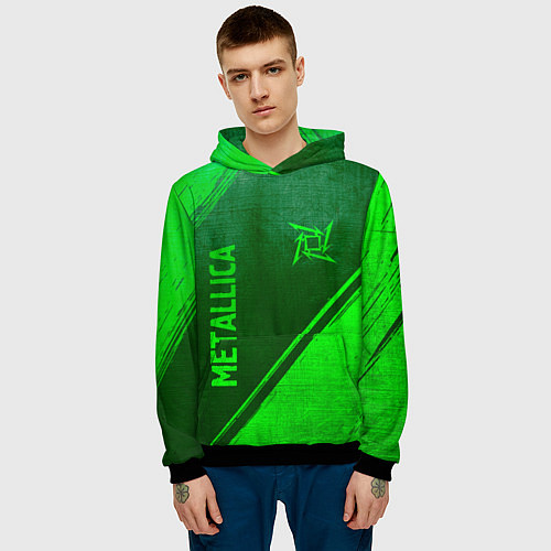 Мужская толстовка Metallica - green gradient вертикально / 3D-Черный – фото 3