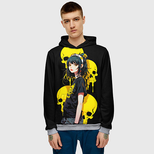 Мужская толстовка Брюнетка с желтыми черепами / 3D-Меланж – фото 3