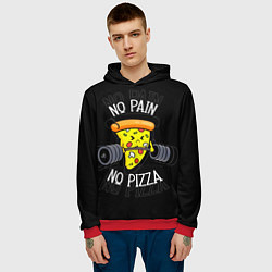 Толстовка-худи мужская No pain - no pizza, цвет: 3D-красный — фото 2