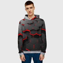 Толстовка-худи мужская Соты с красной подсветкой, цвет: 3D-меланж — фото 2