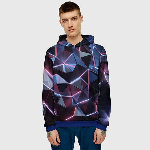 Мужская толстовка Неоновые геометрические плиты / 3D-Синий – фото 3