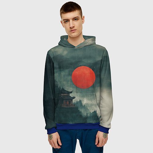 Мужская толстовка Храм в горах - японский пейзаж / 3D-Синий – фото 3