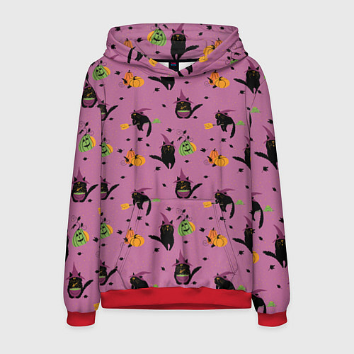 Мужская толстовка Хэллоуин и кот ведьмы / 3D-Красный – фото 1