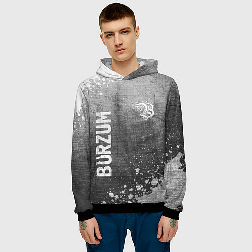 Мужская толстовка Burzum - grey gradient вертикально / 3D-Черный – фото 3