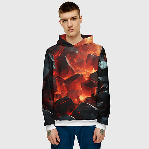 Мужская толстовка Текстура черных камней / 3D-Белый – фото 3