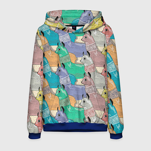 Мужская толстовка Разноцветные ламы паттерн / 3D-Синий – фото 1