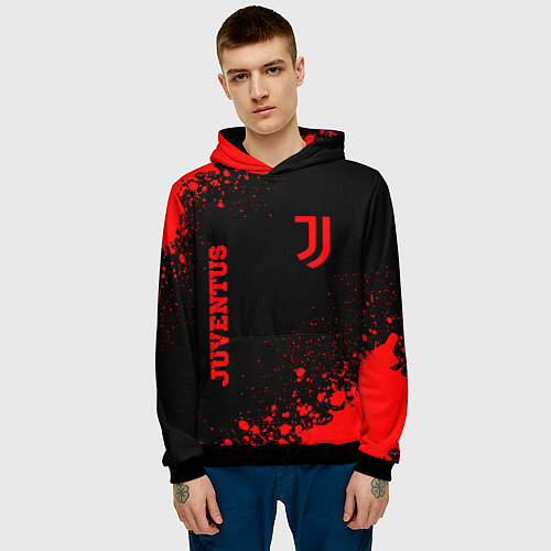 Мужская толстовка Juventus - red gradient вертикально / 3D-Черный – фото 3