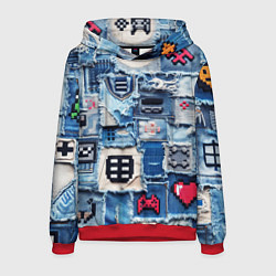 Толстовка-худи мужская Геймерские знаки на пэчворк, цвет: 3D-красный