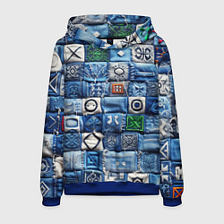 Толстовка-худи мужская Геймерский пиксельный пэчворк, цвет: 3D-синий
