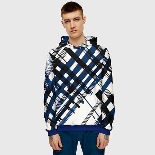 Мужская толстовка Косая клетка бело-синяя / 3D-Синий – фото 3