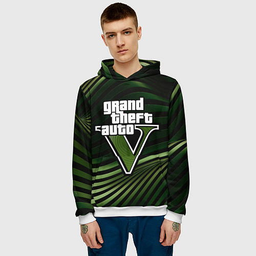 Мужская толстовка Grand Theft Auto V - logo / 3D-Белый – фото 3