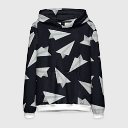 Толстовка-худи мужская Белый бумажный самолётик - Телеграм, цвет: 3D-белый