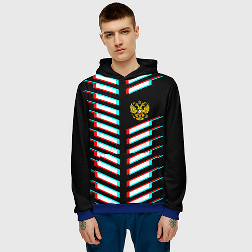 Мужская толстовка Герб РФ глитч геометрия / 3D-Синий – фото 3