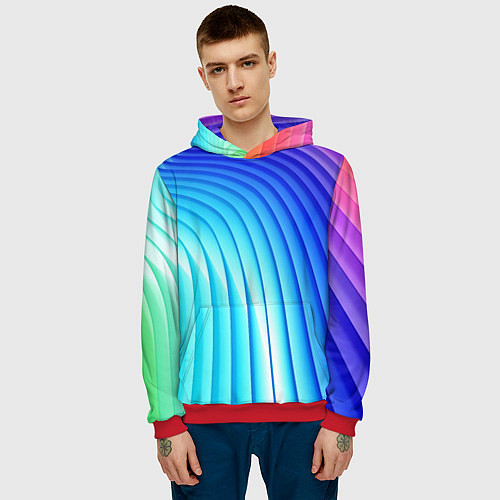 Мужская толстовка Полосы неоновый градиент / 3D-Красный – фото 3
