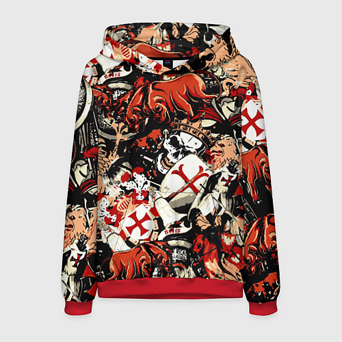 Мужская толстовка Рыцари тамплиеры цербер и грифон / 3D-Красный – фото 1