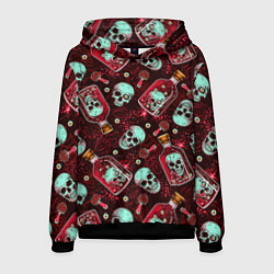 Толстовка-худи мужская Череп в бутылке паттерн, цвет: 3D-черный
