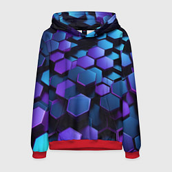 Толстовка-худи мужская Трехмерные фиолетовые шестиугольники, цвет: 3D-красный