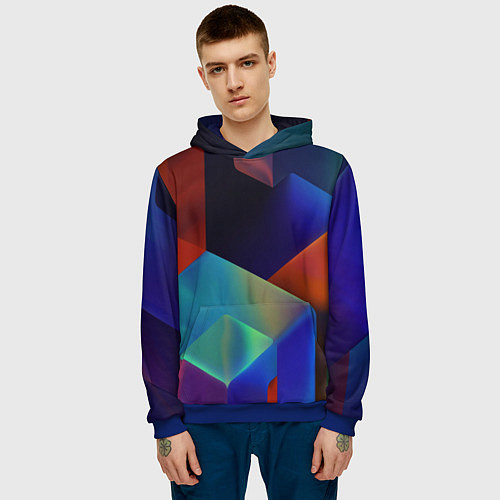 Мужская толстовка Геометрия мозаика / 3D-Синий – фото 3