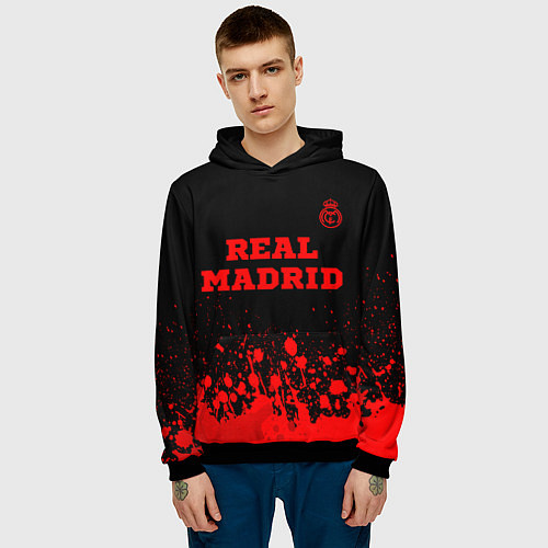 Мужская толстовка Real Madrid - red gradient посередине / 3D-Черный – фото 3