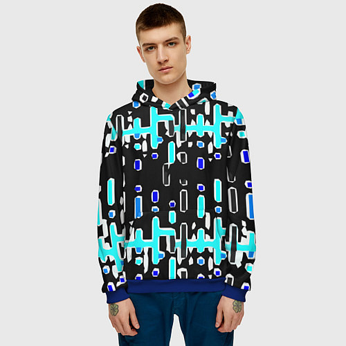 Мужская толстовка Синие линии и точки на чёрном фоне / 3D-Синий – фото 3