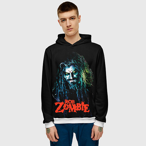 Мужская толстовка Rob zombie portrait / 3D-Белый – фото 3