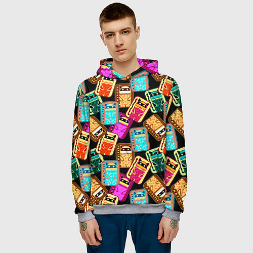 Мужская толстовка Разноцветные котики паттерн / 3D-Меланж – фото 3