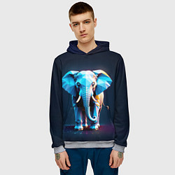 Толстовка-худи мужская Синий геометрический слон, цвет: 3D-меланж — фото 2