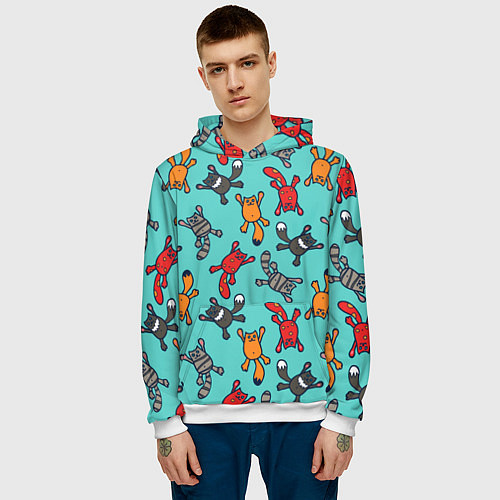 Мужская толстовка Цветные котики паттерн / 3D-Белый – фото 3