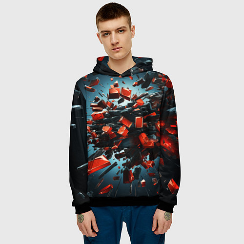 Мужская толстовка Геометрический взрыв пластин / 3D-Черный – фото 3