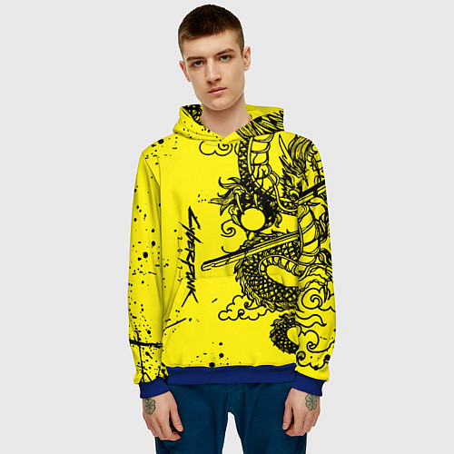 Мужская толстовка Syberpunk dragon tatoo / 3D-Синий – фото 3