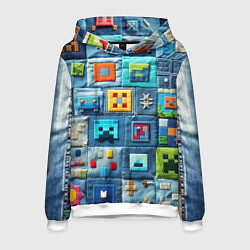 Толстовка-худи мужская Minecraft на пэчворк дениме, цвет: 3D-белый