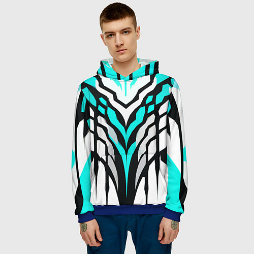 Мужская толстовка Агрессивные чёрно-голубые полосы на белом фоне / 3D-Синий – фото 3