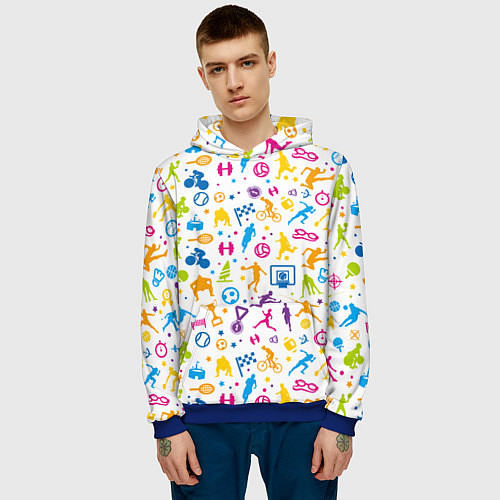 Мужская толстовка Все виды спорта на белом фоне / 3D-Синий – фото 3