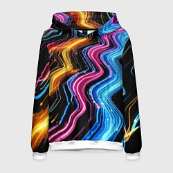 Толстовка-худи мужская Неоновые полосы - нейроарт, цвет: 3D-белый