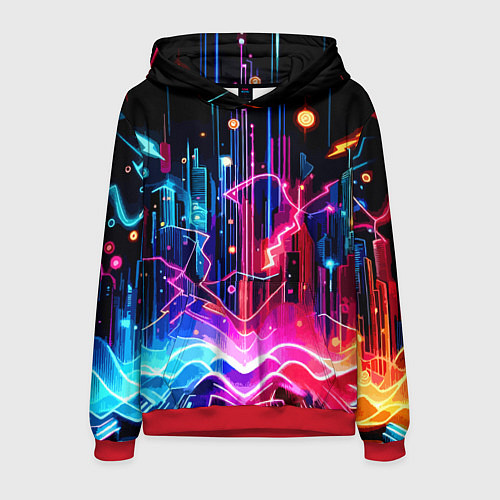Мужская толстовка Neon fantasy - ai art / 3D-Красный – фото 1