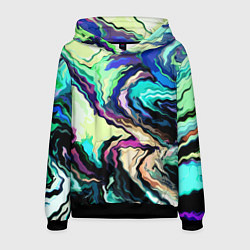 Толстовка-худи мужская Абстракция смесь красок сине-зелёный, цвет: 3D-черный
