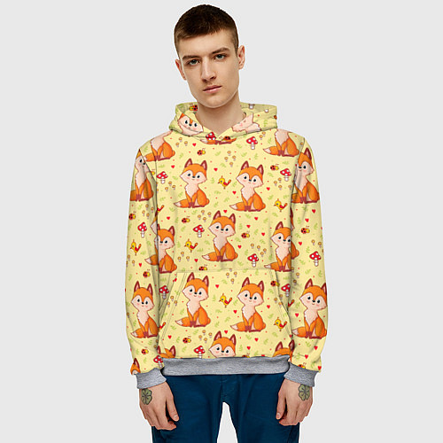 Мужская толстовка Рыжие лисички цветной паттерн / 3D-Меланж – фото 3