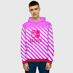 Толстовка-худи мужская Nintendo pink line, цвет: 3D-красный — фото 2