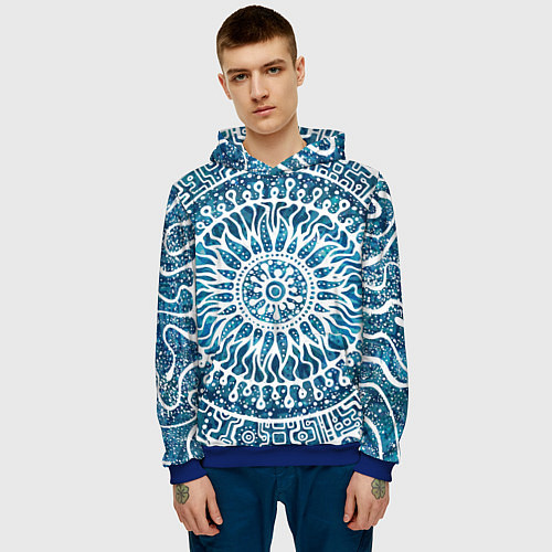 Мужская толстовка Зимний шаманский бубен / 3D-Синий – фото 3