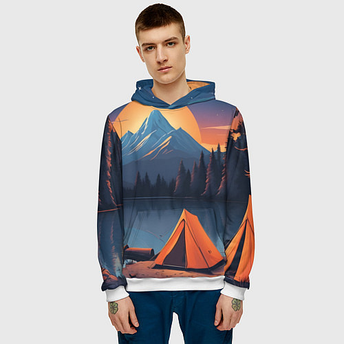 Мужская толстовка Палатка на берегу озера / 3D-Белый – фото 3