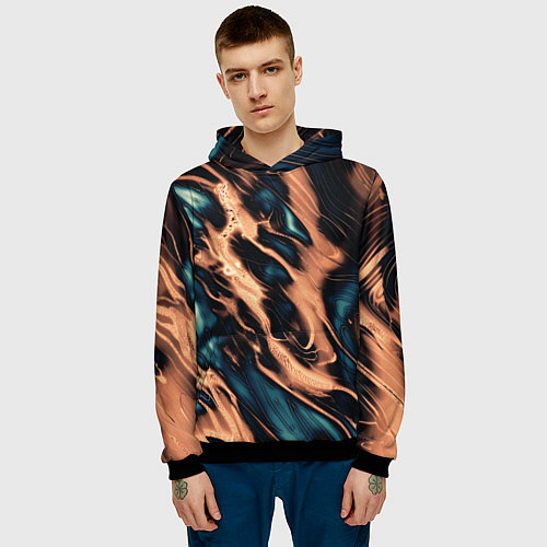 Мужская толстовка Абстракция тёмный бирюзово-медный / 3D-Черный – фото 3