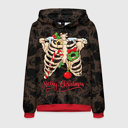 Мужская толстовка Merry Christmas - skeleton / 3D-Красный – фото 1