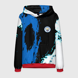 Толстовка-худи мужская Манчестер сити краски абстрактные, цвет: 3D-красный