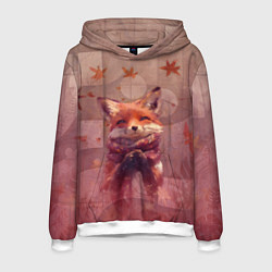 Толстовка-худи мужская Довольный лис в шарфе, цвет: 3D-белый