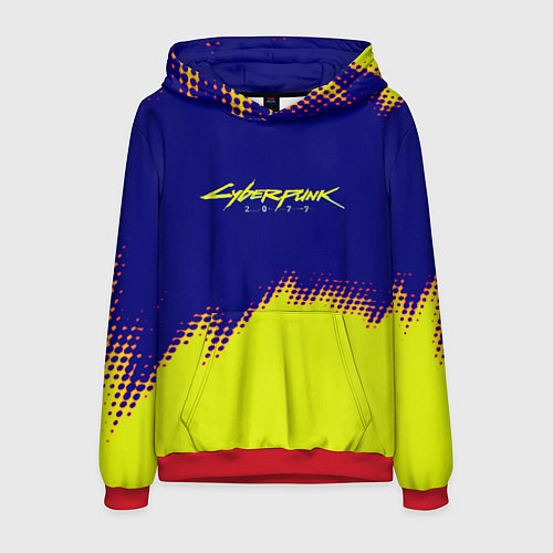 Мужская толстовка Cyberpunk 2077 краски жёлтые / 3D-Красный – фото 1