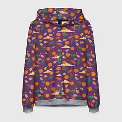 Толстовка-худи мужская Маленькие тыквы на фиолетовом фоне, цвет: 3D-меланж