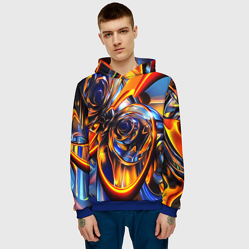 Мужская толстовка Жидкие краски фрактал / 3D-Синий – фото 3
