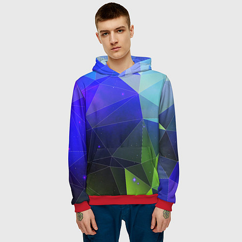 Мужская толстовка Неоновые треугольники геометрия / 3D-Красный – фото 3