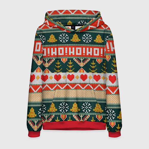 Мужская толстовка Новогодняя вязанная текстура ho-ho / 3D-Красный – фото 1
