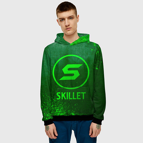 Мужская толстовка Skillet - green gradient / 3D-Черный – фото 3